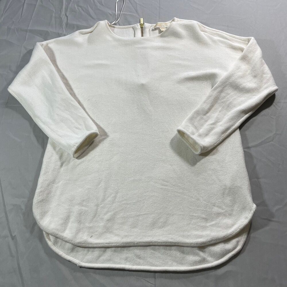 Michael Kors High Low Hem Sweater Zip’s In Back Beige Cotton Womens Size M
